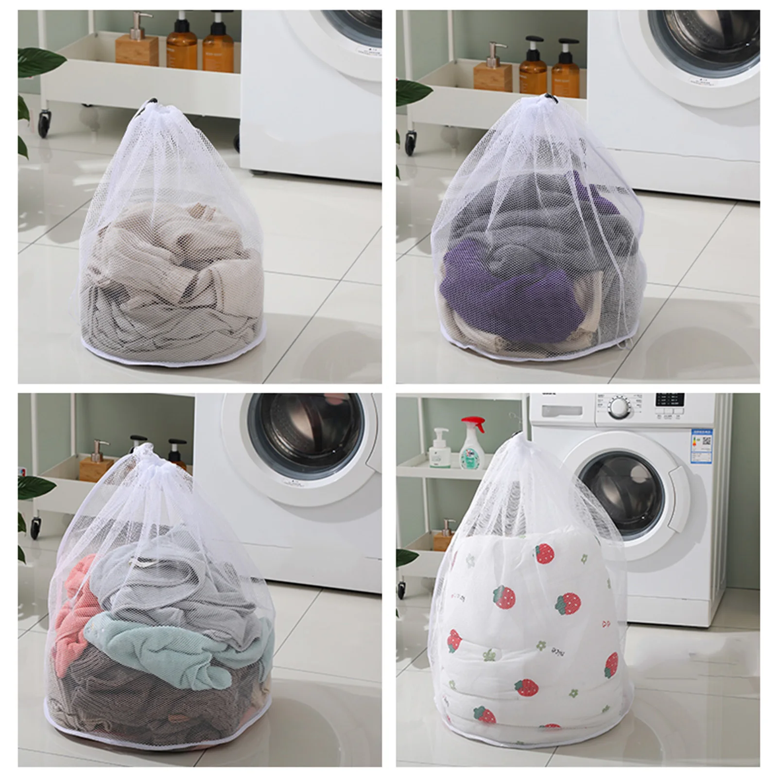 

Mesh Drawstring Laundry Bags Set 4 Sizes Extra Large Heavy Duty Strong Wash Mesh Bag For Underwear Socks Bras Sweaters Baby