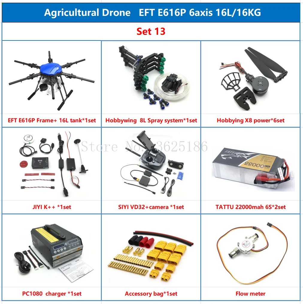 

EFT E616P Agricultural Spraying drone E616S 616P 16KG Folding Wheelbase Frame With JIYI K++ Flight Control hobbywing X8 T12 MK15