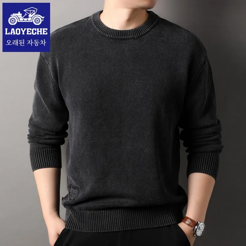 Classic Car Autumn and Winter Thickened Ecological Cotton round Neck Hoodie Men's Drop Shoulder Sleeve Loose Retro Trendy Kni...