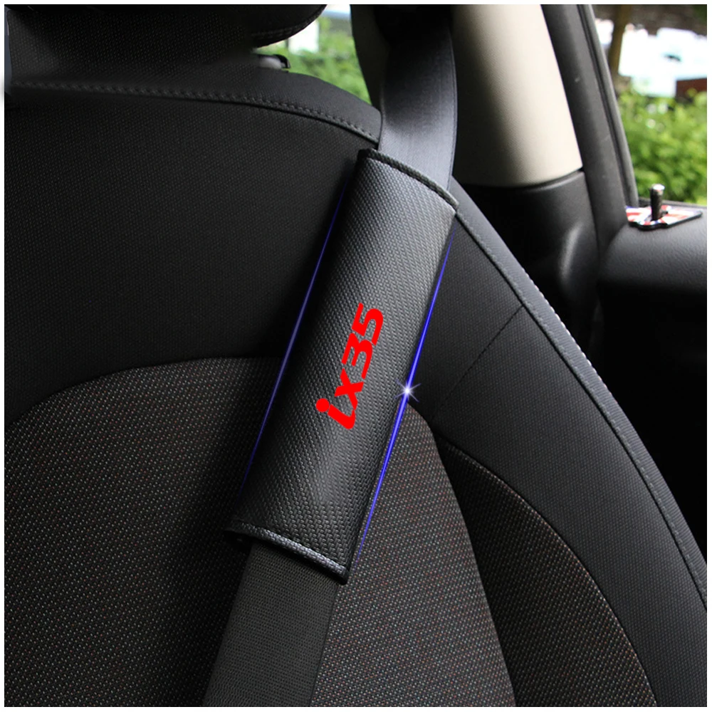 For Hyundai ix35 Car Safety Seat Belt Harness Shoulder Adjuster Pad Cover Carbon Fiber Protection Cover Car Styling 2pcs
