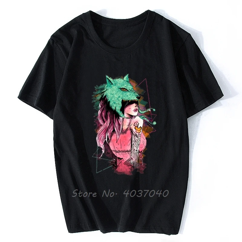 

Retro Cartoon Wolf Tee Shirt Fashion Watercolor Paint Custom Men's Top T-shirt Short Sleeve Cotton Tees Oversize