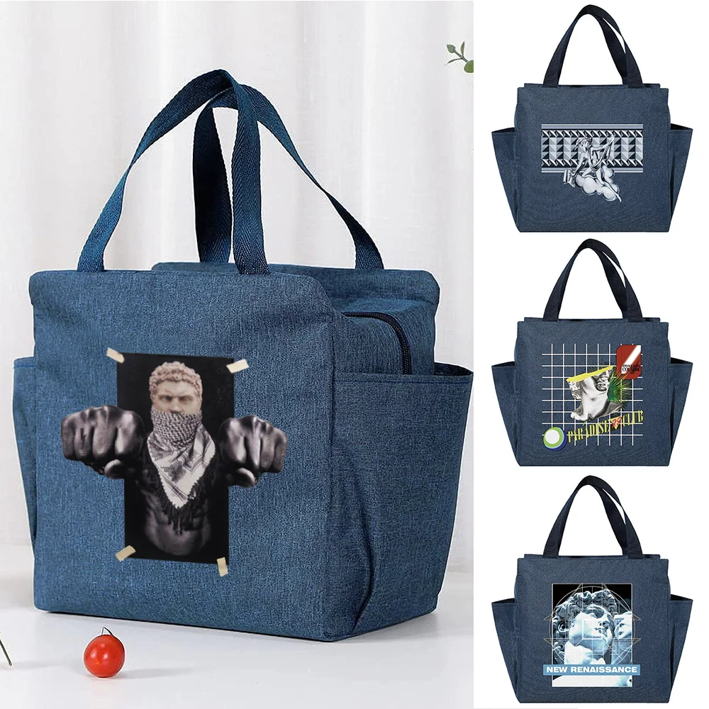 

Food Thermal Lunch Box Bag Durable Sculpture Print Office Cooler Travel High Capacity Organizer School Kids Insulated Case Tote