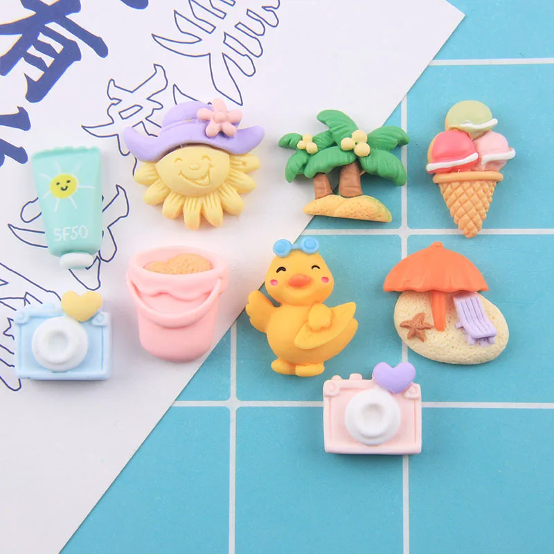 10Pcs Travel Necessity Resin Cabochon Flatback DIY Scrapbooking Embellishment Decoration Craft Cute Duck Resin Charms for Slime