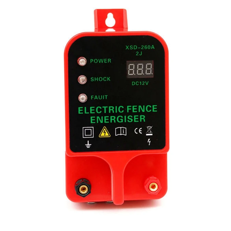 Electric Fence Energizer 10KM Livestock High Voltage Pulse Controller High-Decibel Alarm Waterproof LCD Display EU Plug