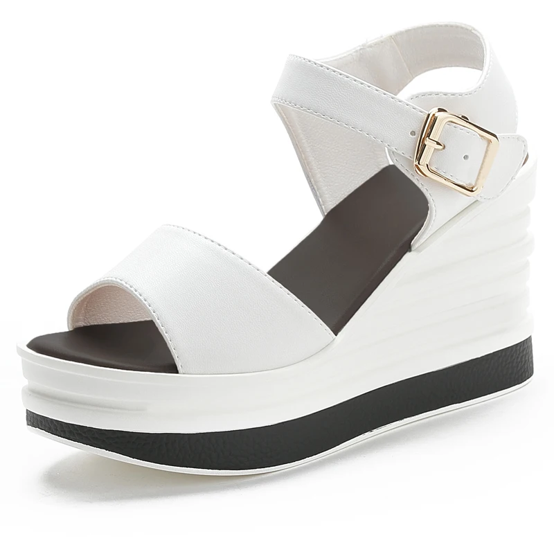 Fashion Women Sandals Height Increasing Genuine Leather Female Sandals Buckle Summer Back Strap Casual Shoes Free Shipping 2023