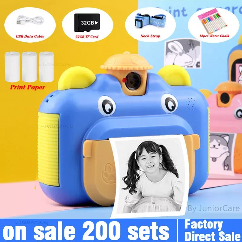 

Детская камера Мгновенной Печати, Детская цифровая камера 1080P, HD видео, фото камера, игрушка с картой памяти 32 Гб, термопечатающая камера