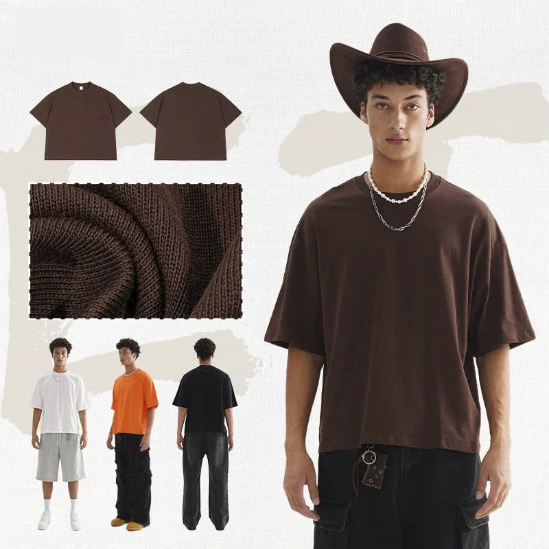 Мужская хлопковая футболка Boxy Fit 240GSM с заниженными плечами уличная рубашка