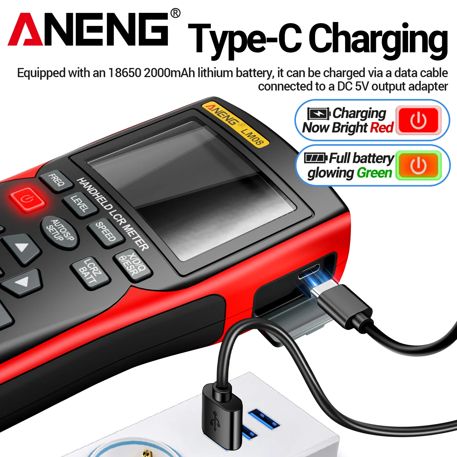 Фото Цифровой тестер LCR ANENG LM08 для измерения индуктивности, емкости, сопротивления, импеданса, ESR и внутреннего сопротивления батарей. №5