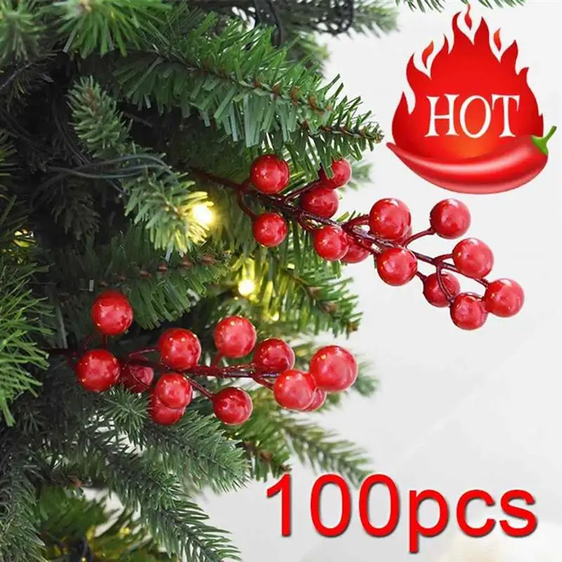 

NEW 100 Pcs Mini Artificial Cherry Simulation Small Cherry Foam Plastic stamen wedding Christmas Cake Box Wreaths Decoration
