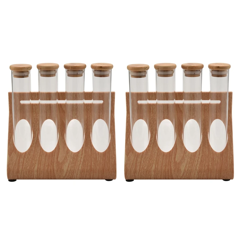 

2 Set Wooden Coffee Beans Tea Display Rack Stand Glass Test Tube Sealed Storage Decorative Ornaments Cereals Canister