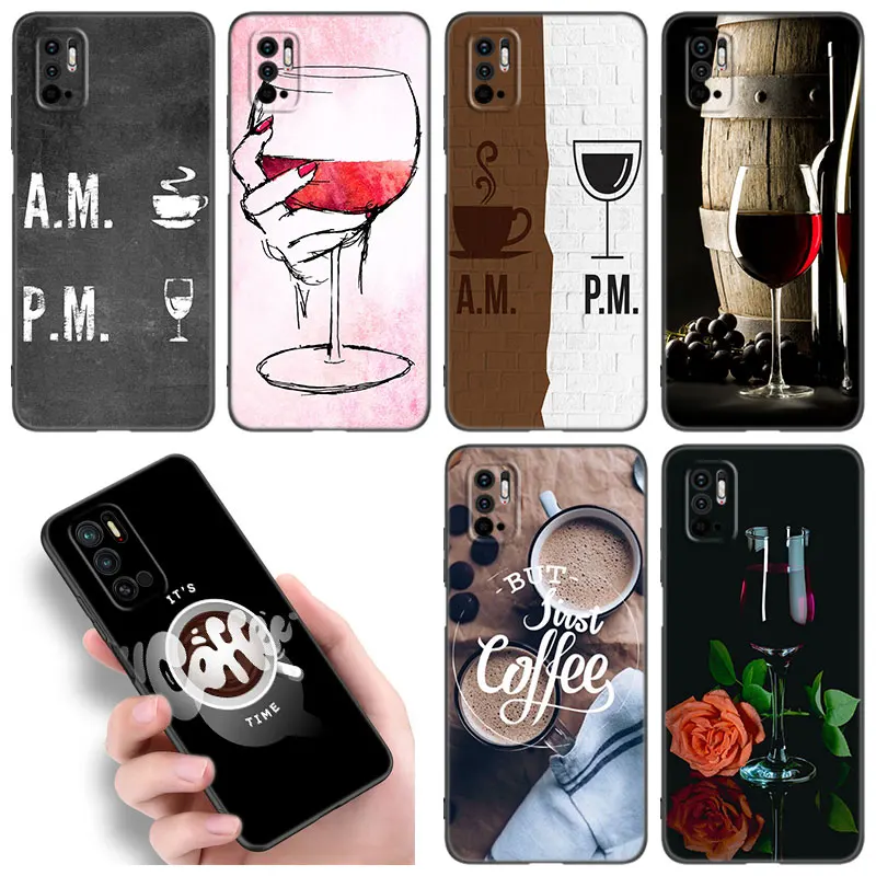 Coffee Wine Cup Phone Case For Xiaomi Redmi Note 11E 11T 5 6 7 8 9 10 11 Pro 11S 4G 10T 5G 9S 10S 8T Soft TPU Black Cover