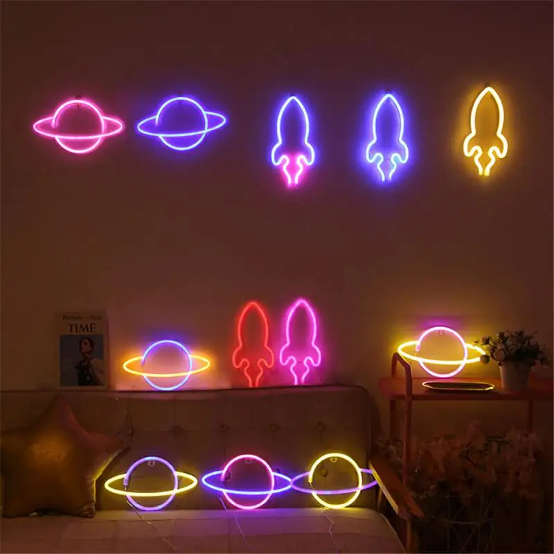 

LED Neon Lamp Elliptical Planet Shaped Sign Neon Light Battery Powered Home Decorative Wall Light Party Room Lighting Xmas Gift