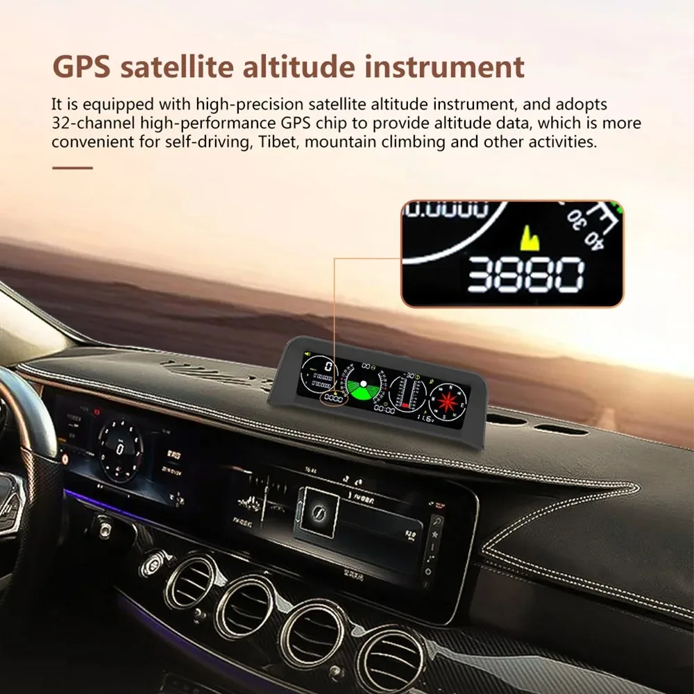 Фото Интеллектуальный GPS-инклинометр X90 (скорость, уклон, угол наклона, компас, часы, широта, долгота) с функцией HUD, 12В №3