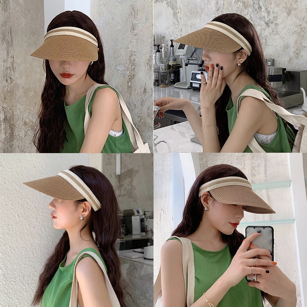 

Summer Empty Top Suncap Portable Foldable Roll-up Beach Hat Wide Brim Women Sun Hat Fashion Casual Straw Cap Visors