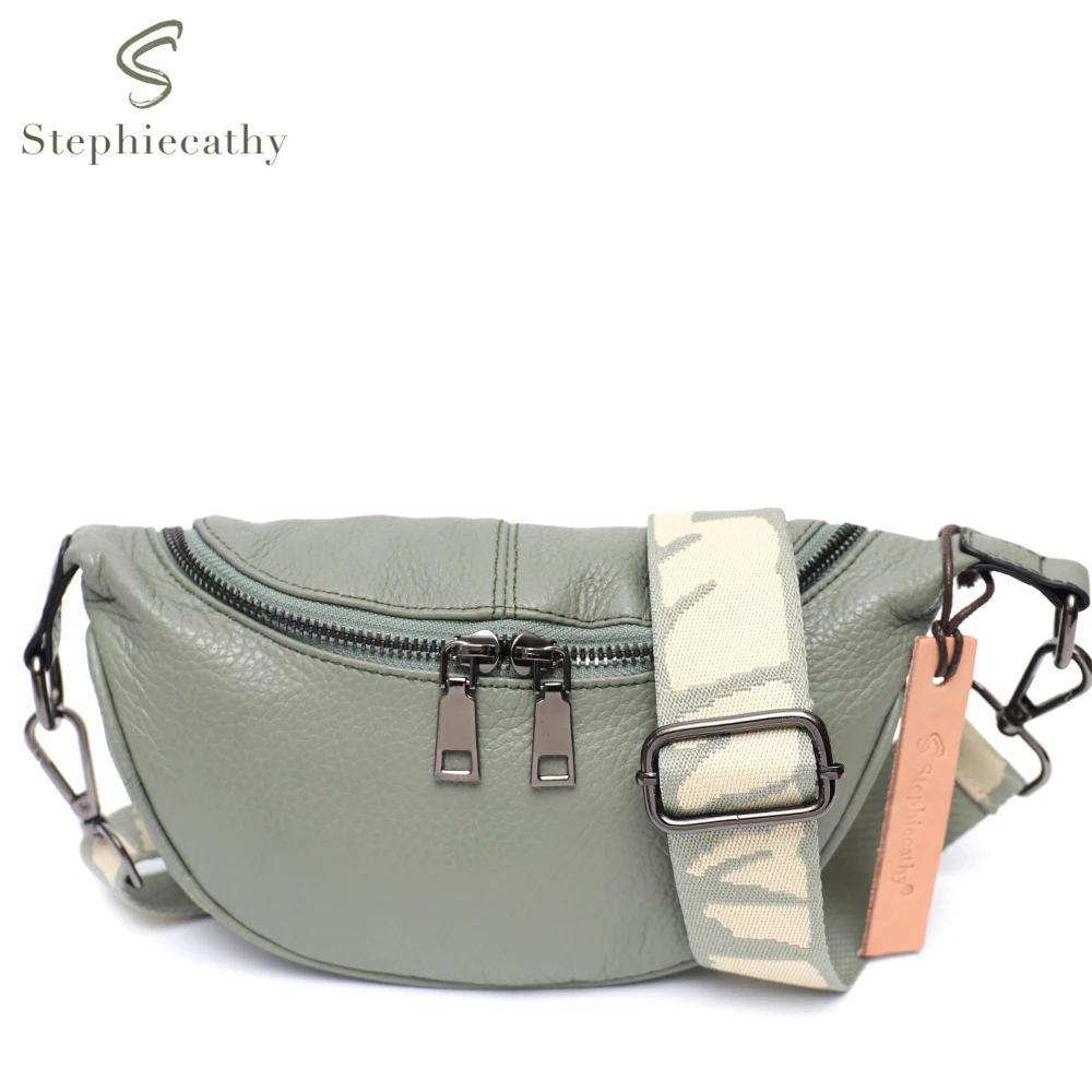 

SC Luxury Genuine Leather Chest Pack Women Shoulder Bag Zipper Crossbody Handbag Fashion Wide Strap Female Small Messenger Purse