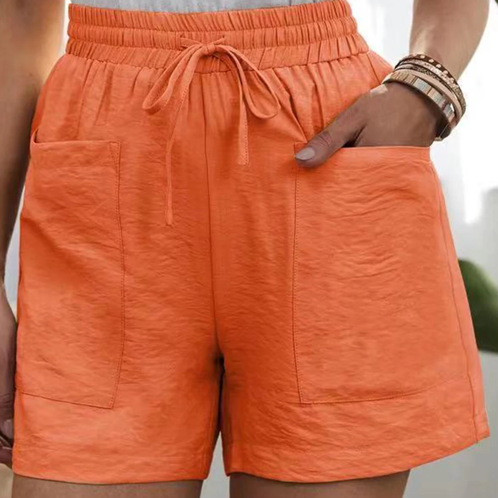 Europe And The United States Summer New Women Loose Linen Casual Shorts Pocket Solid Color Large Size High Waist Wide Leg Pants