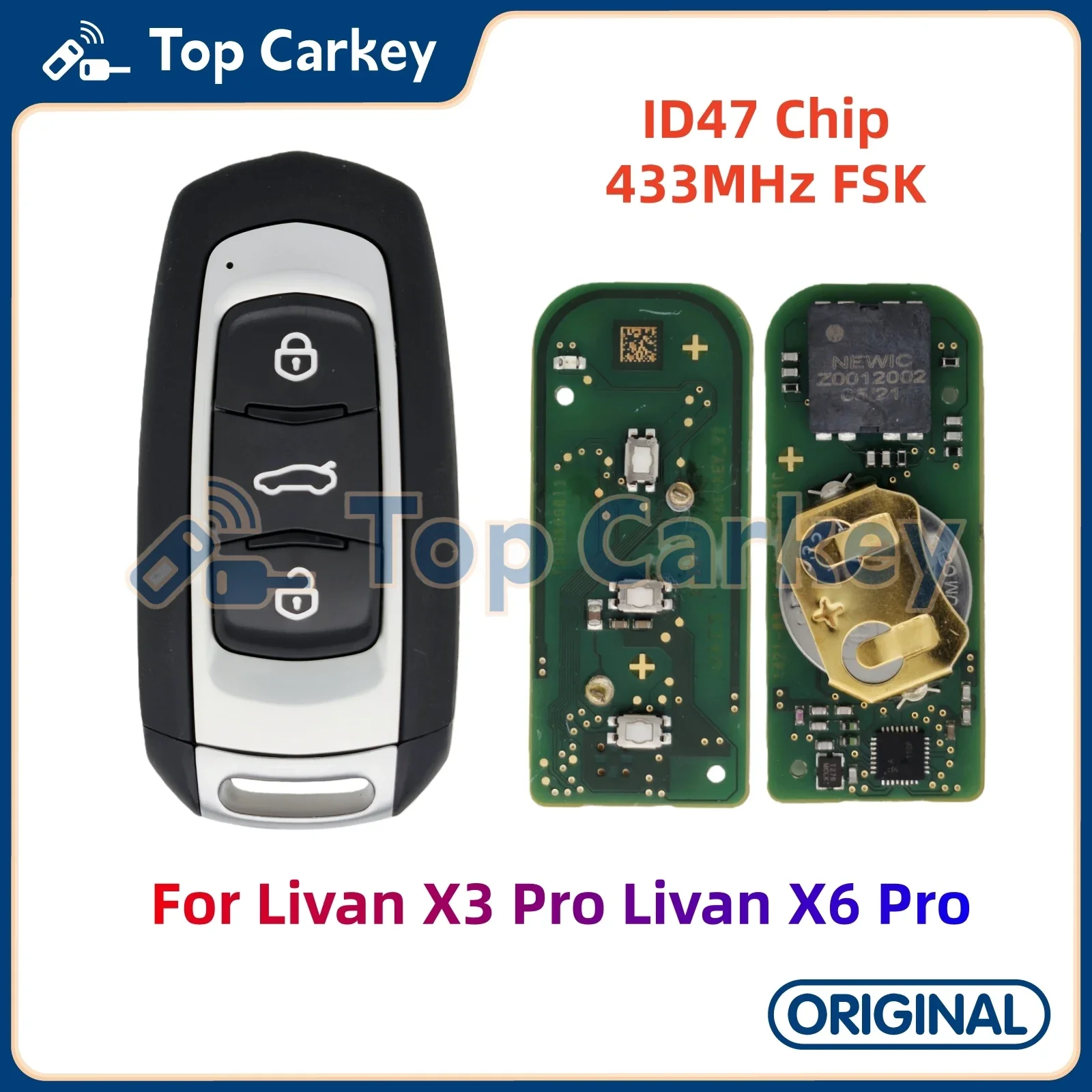 

Оригинальный корпус ключа TopCarkey и смарт-ключ с чипом ID47 433 МГц для LIVAN Livan X3 Pro Livan X6 Pro