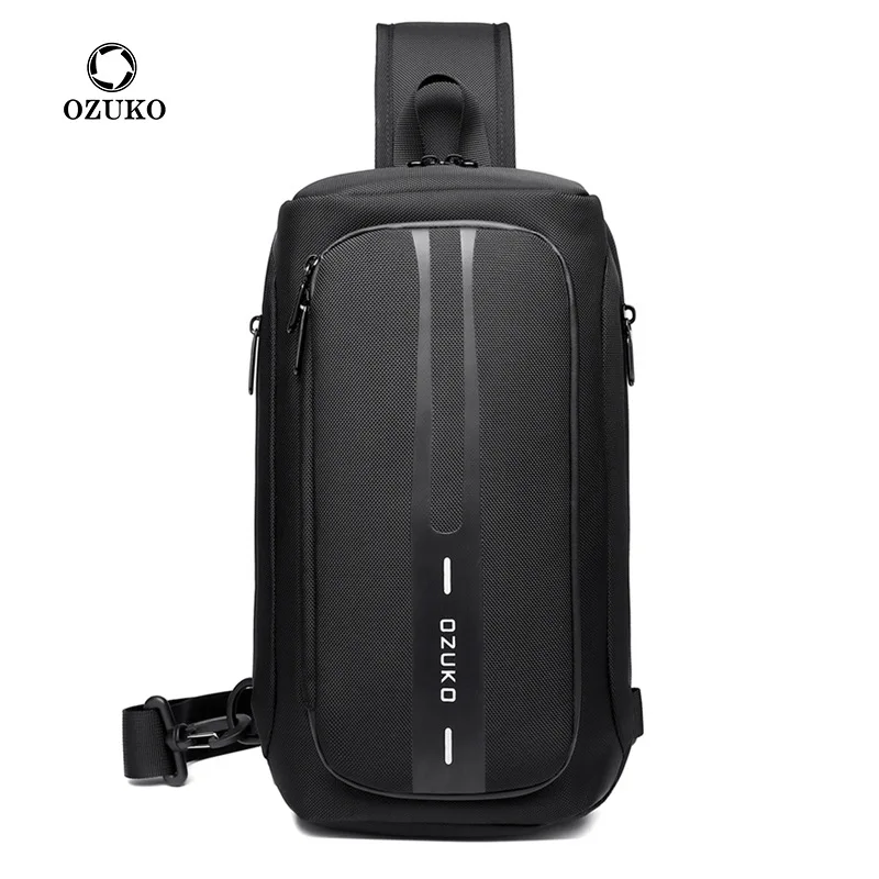 

OZUKO Fashion Men Chest Bag Anti Theft Male Sling Messenger Bags Waterproof Male Outdoor Chest Pack Man USB Charge Crossbody Bag