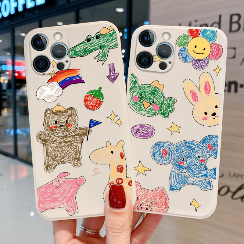 

Soft Silicone Case For iPhone 13 Pro Max 11 12 Pro Max XS XR X 7 8 Plus 6 6S SE 2020 13 Mini Cover Cute Bear Cartoon Rabbit