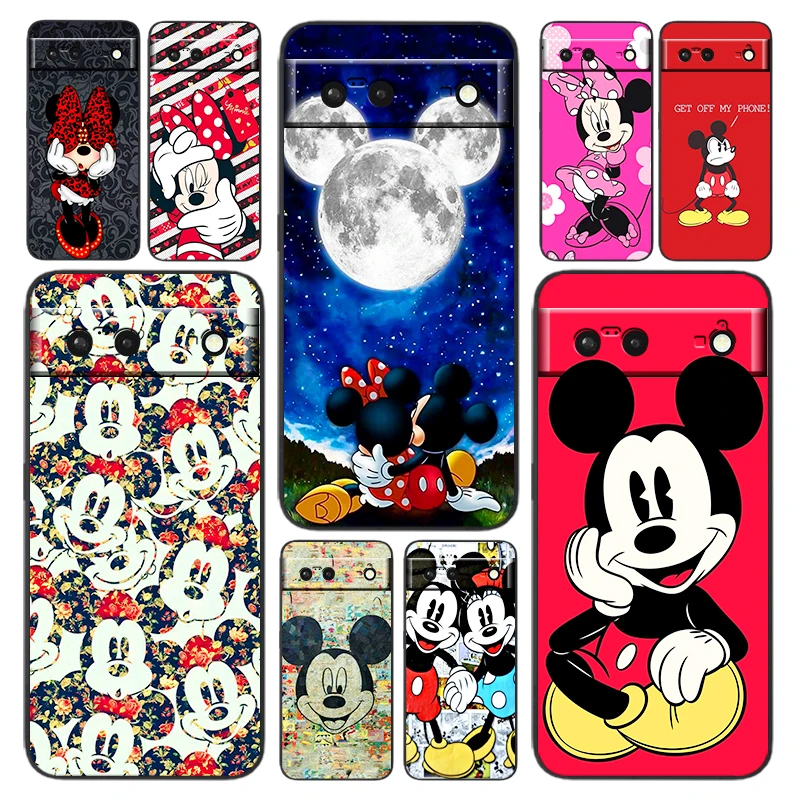 

Disney Minnie Mickey Mouse Phone Case For Google Pixel 7 6 Pro 6A 5A 5 4 4A XL 5G Black Silicone TPU Cover