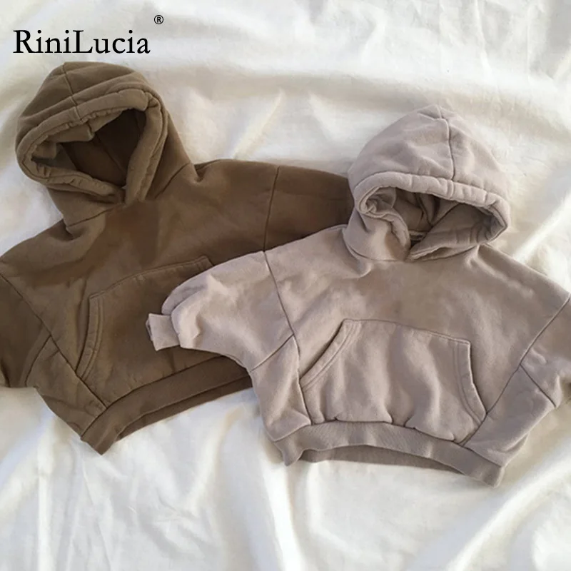 

RiniLucia Spring Autumn Children's Hoodies Baby Boys Girls Clothes Solid Pocket Hooded Sweatshirt Kids Pullover Tops Coat