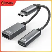 

RYRA 2 In 1 USB C OTG Cable Adapter Type-C Male To USB-C Female 60W PD Fast Charging With USB Female Splitter Adapter