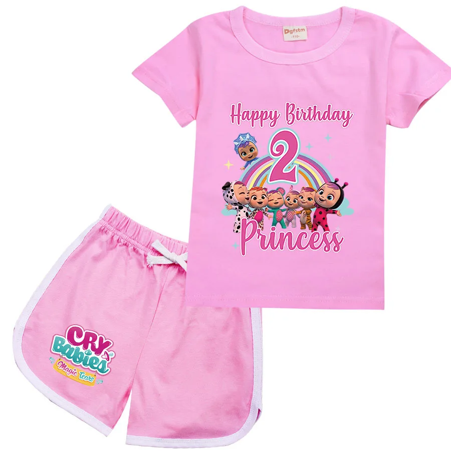 

Girls Boys 2022 Summer Clothing Set Cute Cry Baby Kids Sports T shirt+Pants 2-piece set Baby Birthday Clothing Casual outfits