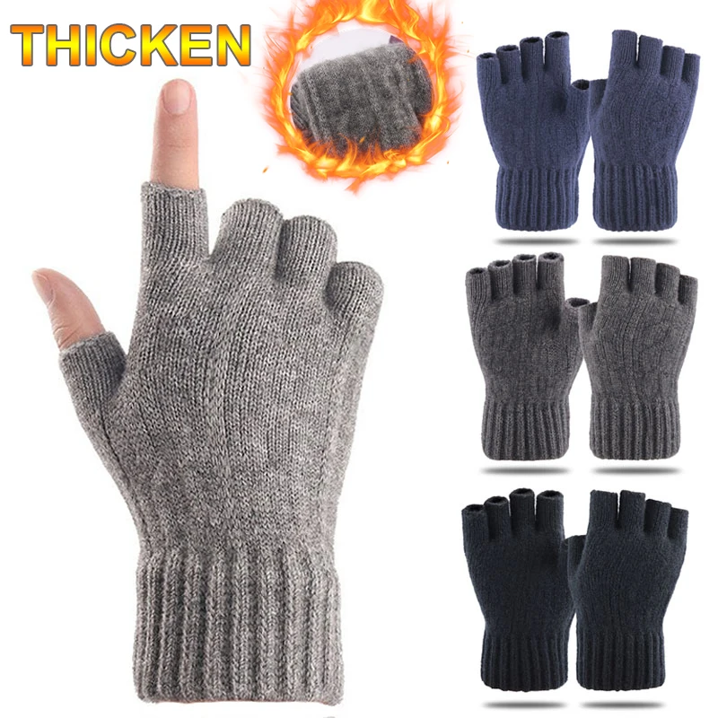 

Thicken Wool Fingerless Knitted Gloves Men/Women Warm Stretch Elastic Solid Winter Outdoor Half Finger Gloves Cycling accessory