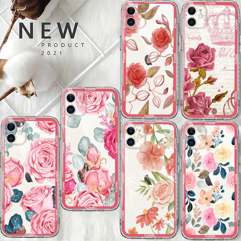 

Beautiful Rose Water Drop Crown Clear Case For iPhone 14 13 12 11 Pro Max 13 12 Mini XS Max XR X 7 8 6 6S Plus Transparent Cover
