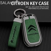 metal car key case keyring leather keychain for citroen c2 c3 c4 c5 c4l cactus c6 c8 picasso xsara auto decorative accessories