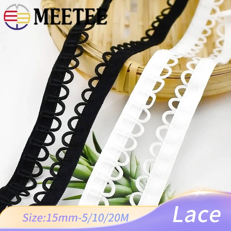 5/10/20M Nylon Elastic Loop Trim U-wave Stretch Collar Buttons Lace Ribbon Elastic Band for Wedding Dress DIY Sewing Accessories