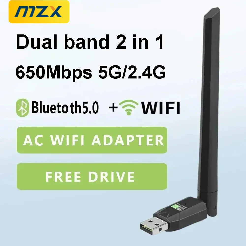 Фото 650M 5G 2.4G Ethernet Сетевая карта WiFi Dongle USB Blue tooth Wi-Fi адаптер 2в1 двухдиапазонный приемник ПК Настольные аксессуары для ноутбуков №1
