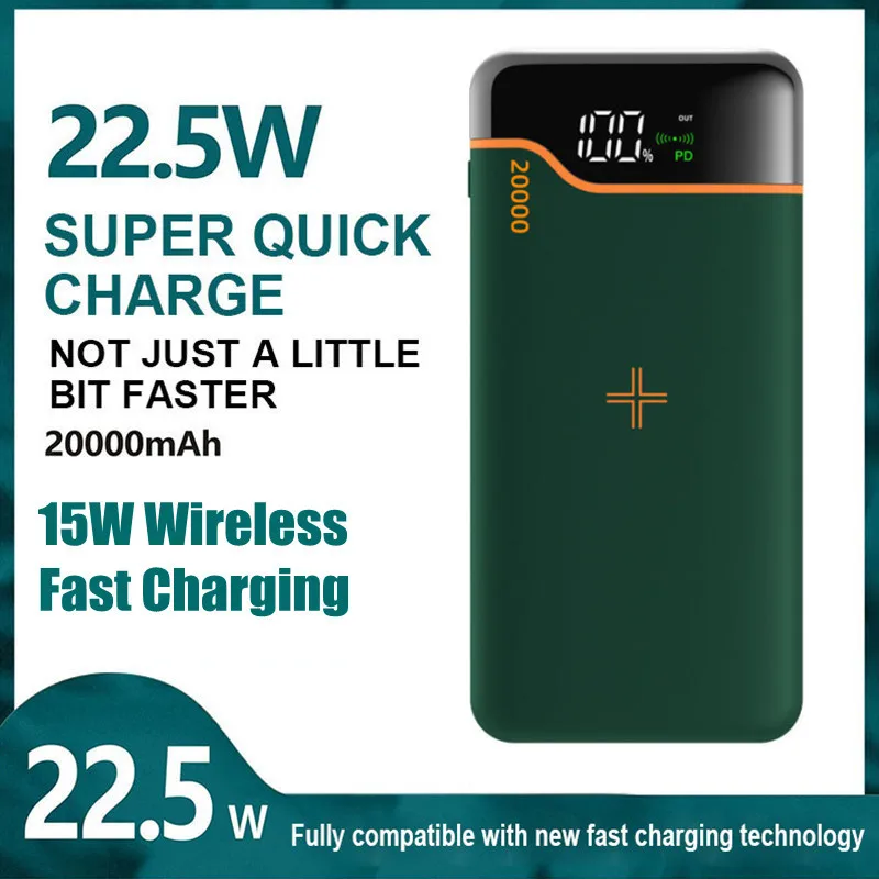

Wireless Power Bank 20000mAh 15W Wireless Charging Portable Powerbank for Samsung Xiaomi External Battery Pack Auxiliary Battery