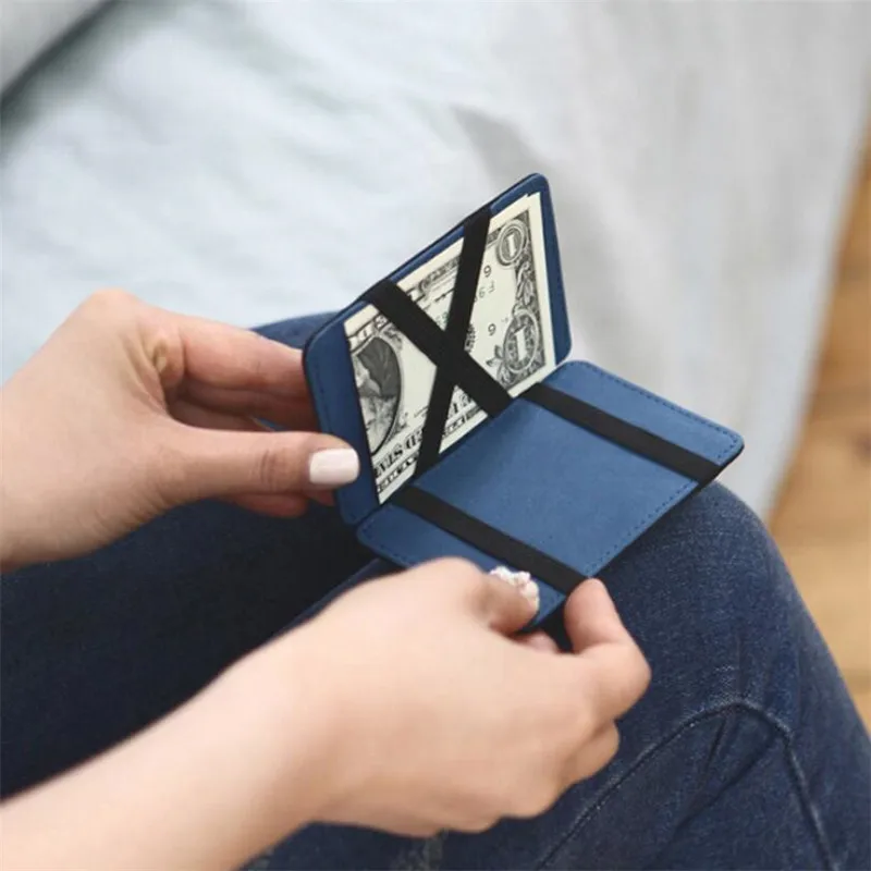 

2022 Men's Scrub Leather Magic Wallet Money Clips Thin Clutch Bus Card Bag For Women Small Cash Holder Slim Man Purse