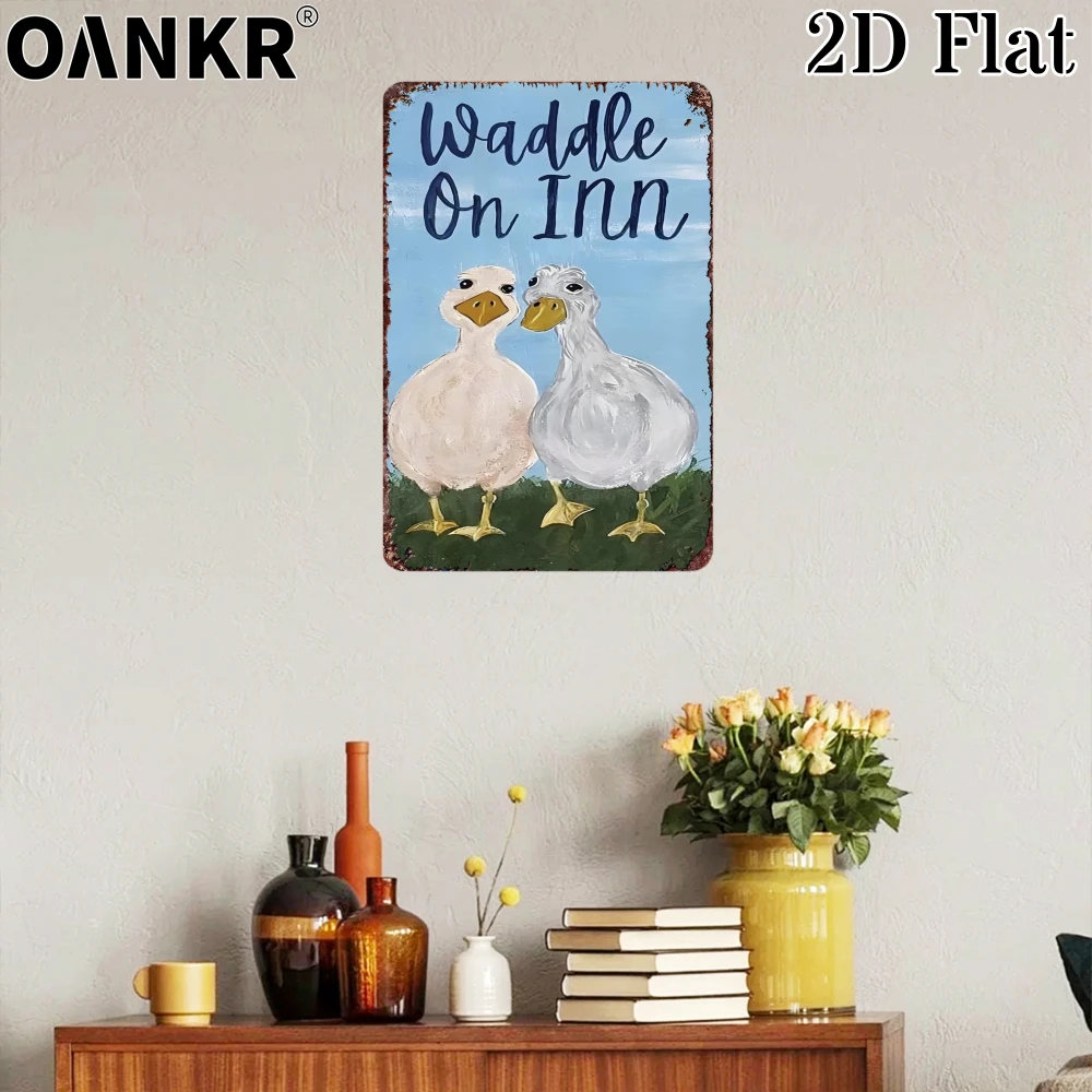 Фото Винтажная металлическая табличка, ретро-вывеска Waddle On Inn Ducks для мужской комнаты, спальни, домашнего декора, настенный декор, аксессуары №2