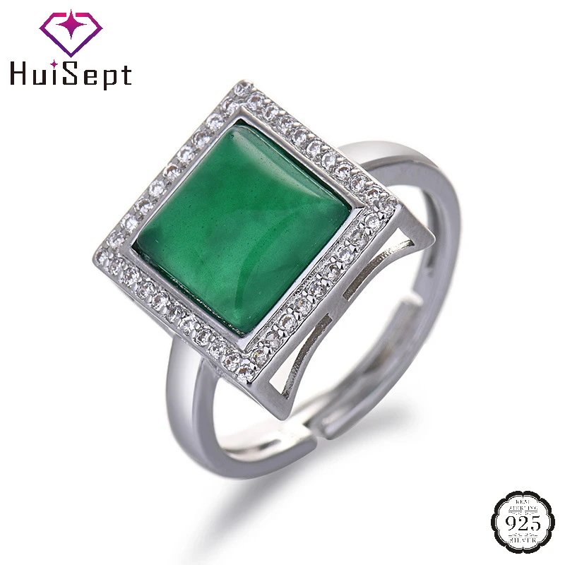 Купи HuiSept Vintage Women Ring 925 Silver Jewelry Geometric Shape Emerald Zircon Gemstone Open Finger Rings for Wedding Party Gift за 268 рублей в магазине AliExpress