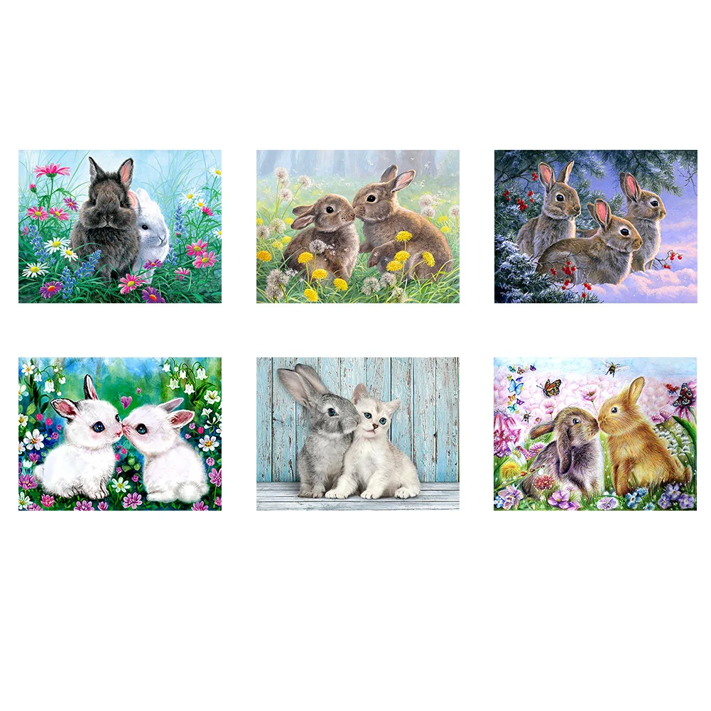

Набор для вышивки крестиком 5D «сделай сам», Алмазная мозаика с кроликами, ручная работа, домашние украшения