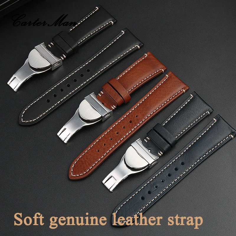 Tudor 22mm Ltalian Leather Watch Strap  For Tudor Top Quality Vintage Retro Ltaly Genuine Leather WatchbandButterfly buckle Belt