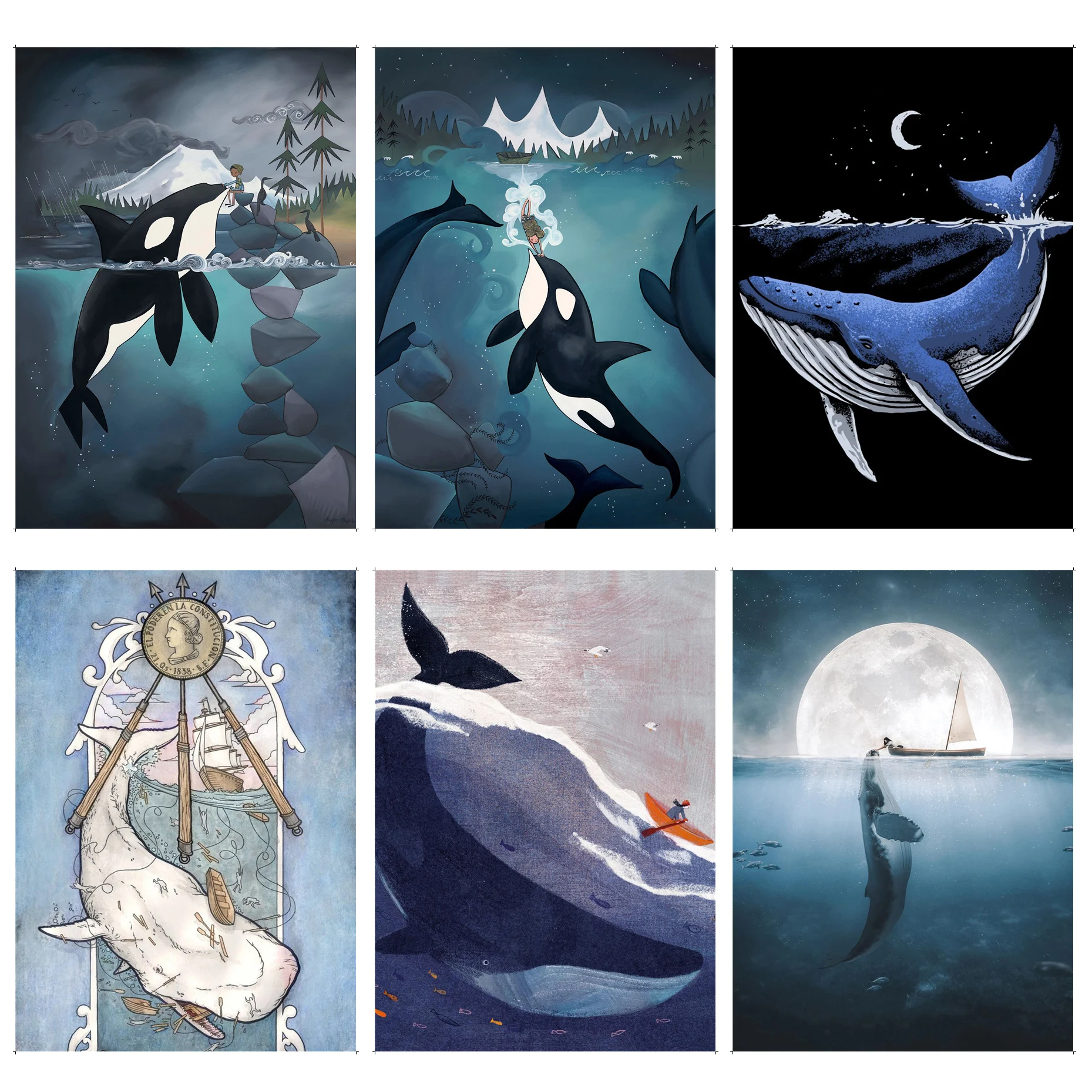 

Blue Watercolor Marine Animals Classic Vintage Posters Whitepaper Prints Posters Artwork Nordic Home Decor