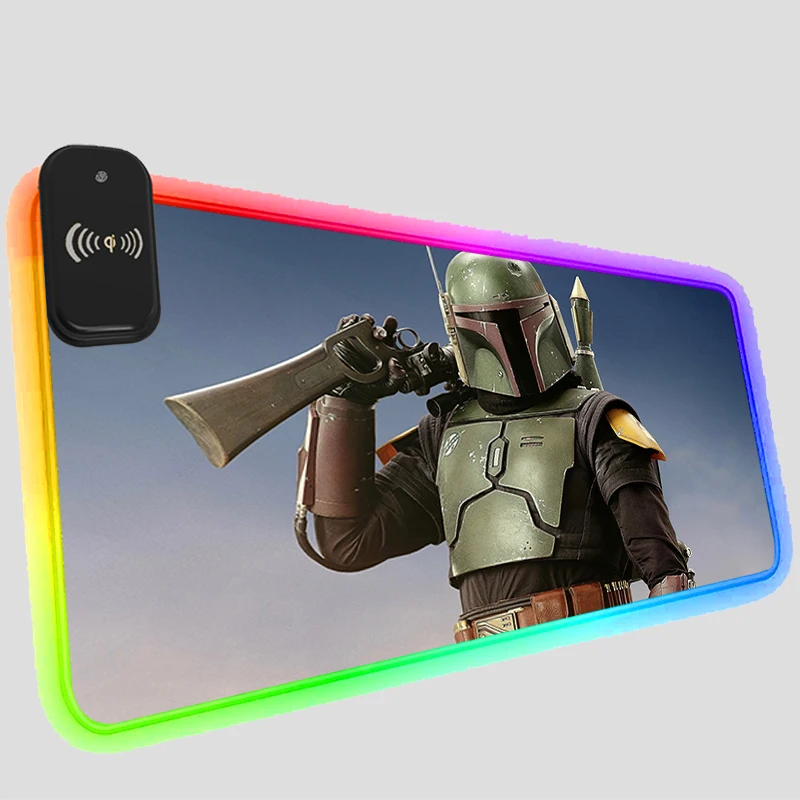 

Коврик для мыши Boba Fett Звездные войны, Беспроводная зарядка, RGB подсветка, игровые светодиодный сные аксессуары, светящийся Противоскользящи...