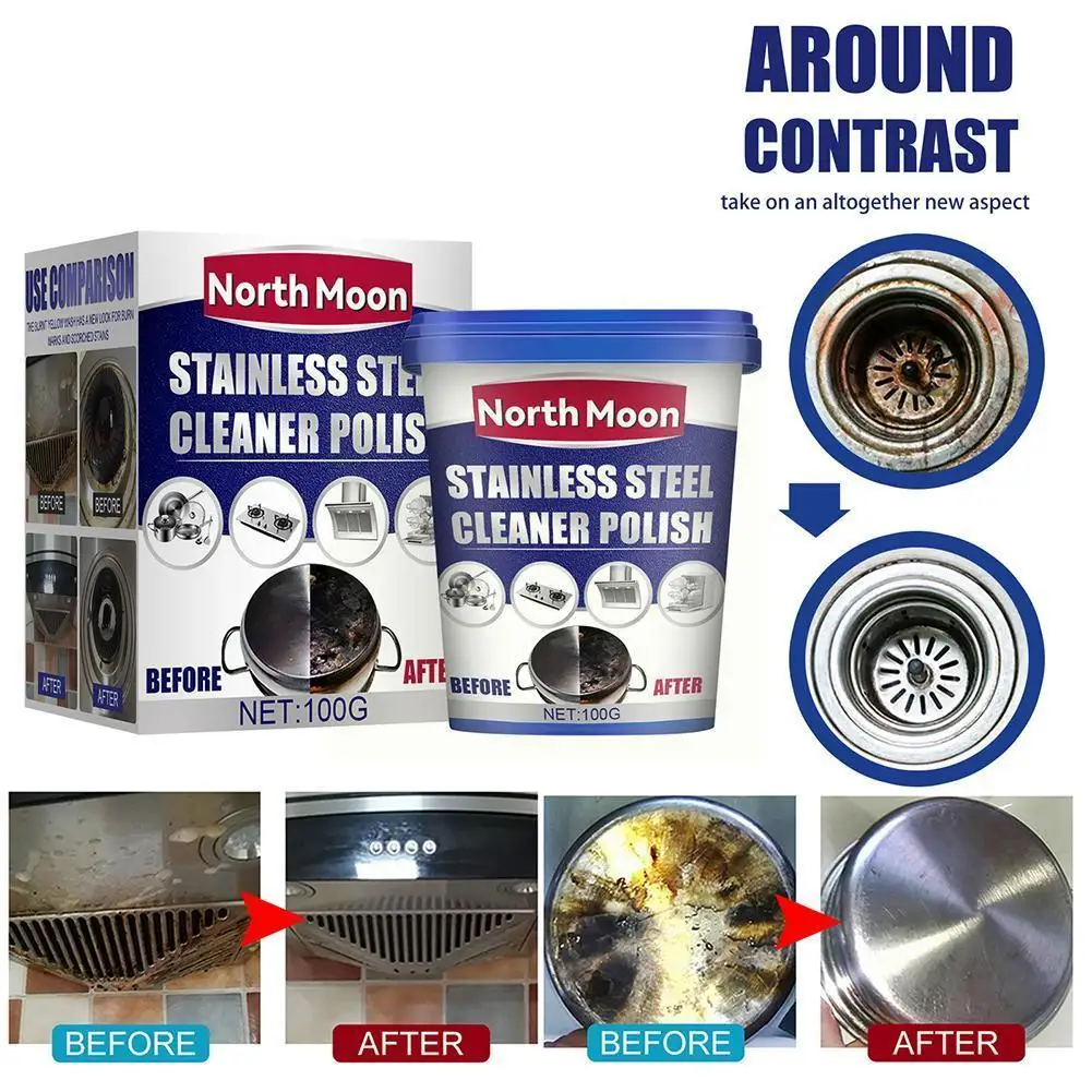 

100g Car Wheel Tire Cleaner Paste Refurbishing Agent Cleaning Cookware Household Kitchen Powerful Steel Cleaner Paste U1x3