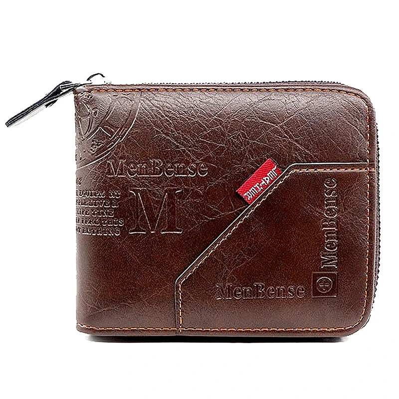

2022 New Fashion Three fold Small male Purse short purse Men Letter Snap Fastener Zipper Short Clutch Solid Vintage Men's Wallet