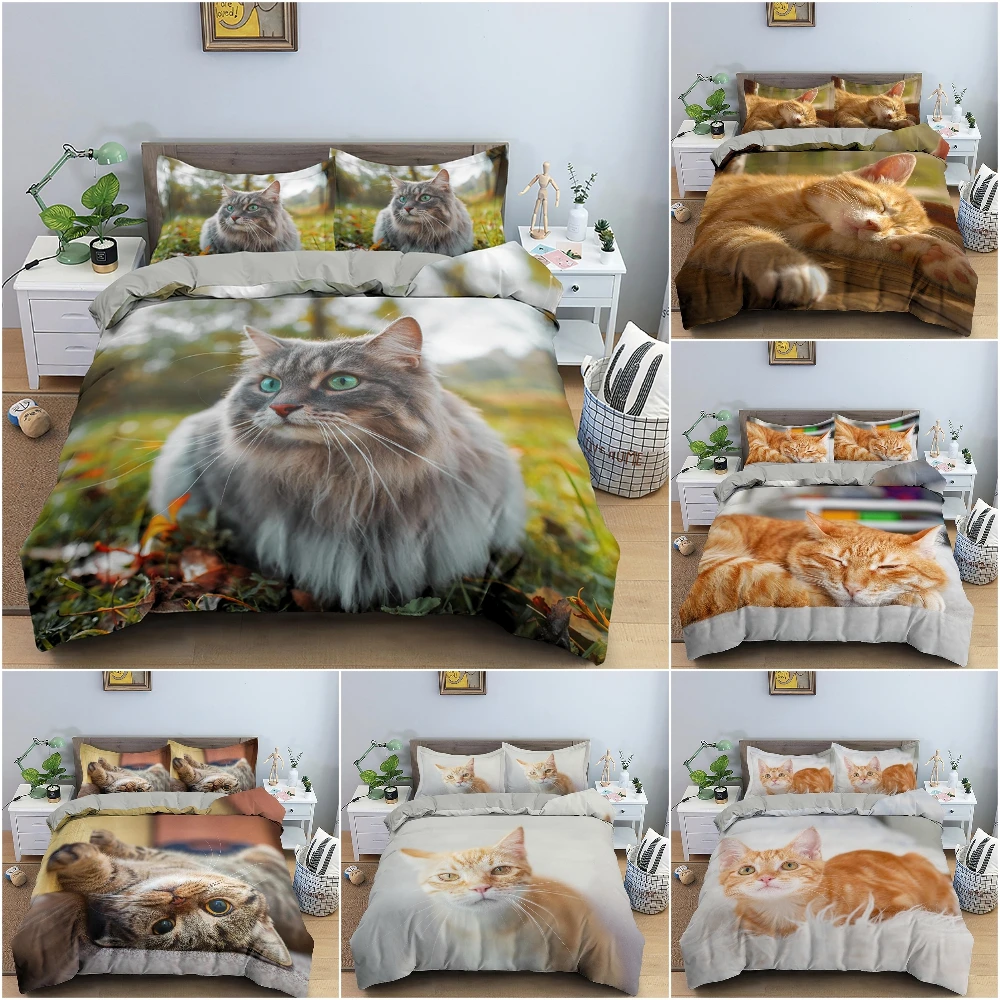 

3D Animal Pattern Duvet Cover Set Cute Cat Pattern Bedding Set Quilt Cover King Twin Single Size Home Textile Bedroom Decor