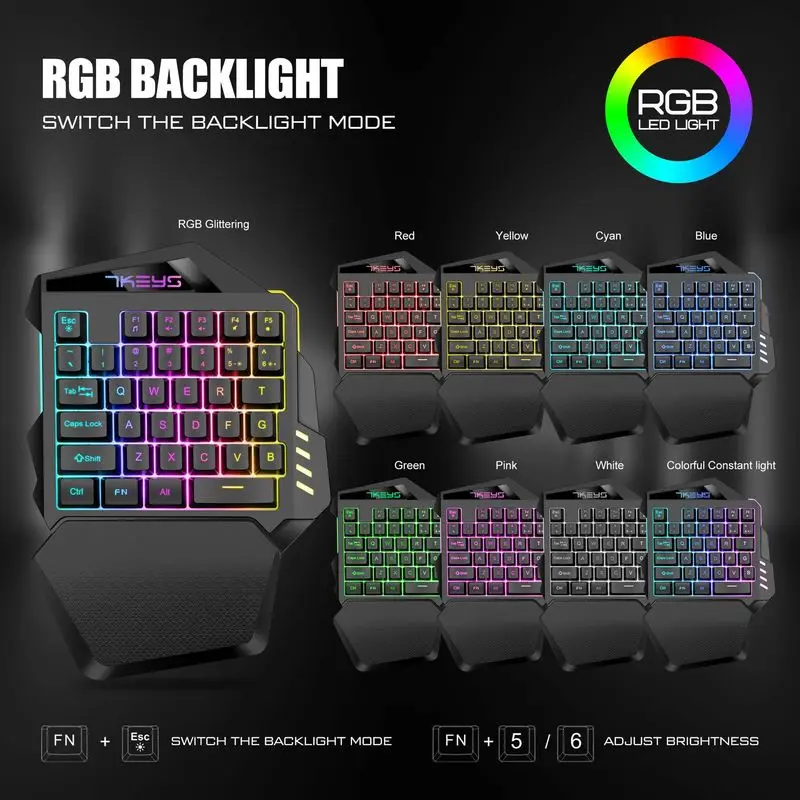 Single Handed Gaming Keyboard 2.4g Wireless Luminescence Left-Handed Small Abs Material 460g Tablet Laptop Office Games