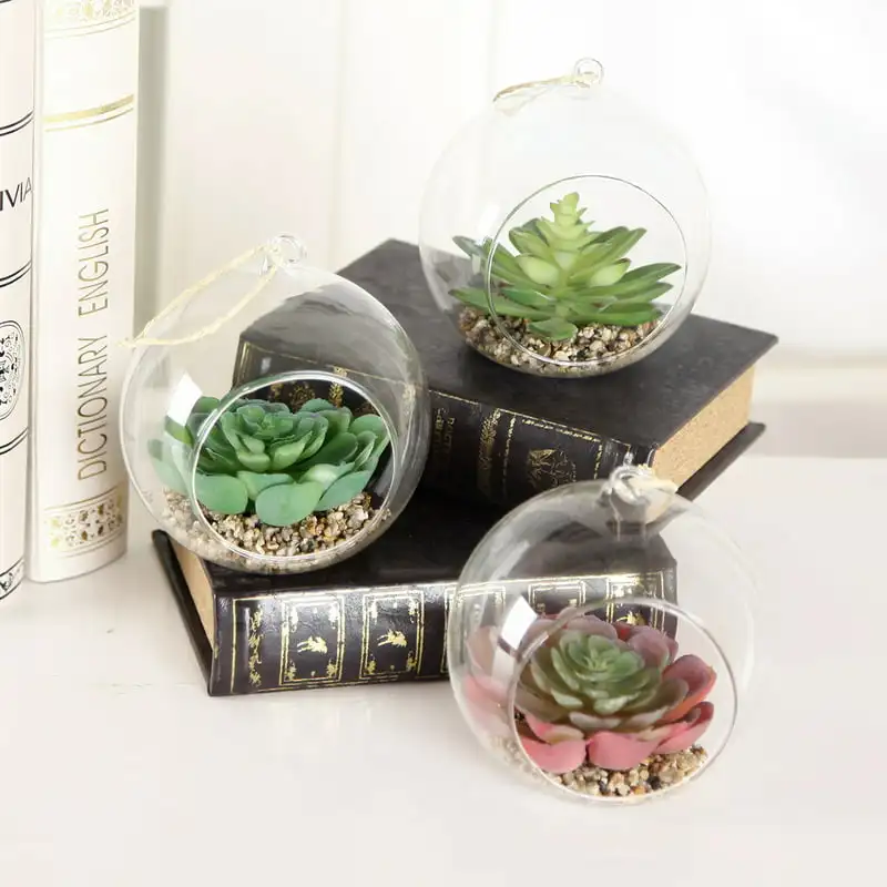 

of 3 Artificial Succulents in Glass Hanging Globes