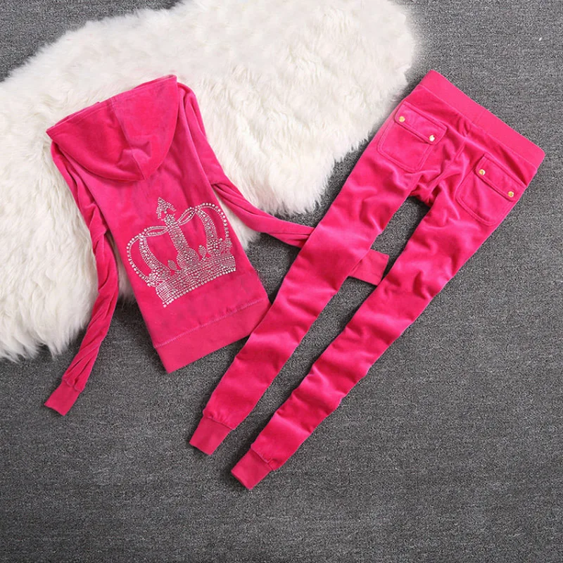 Spring / Autumn 2022 Brand Women Velvet Fabric Velor Juicy Coutoure Tracksuit Women Suit Tracksuit Sweatshirts and Size Pants