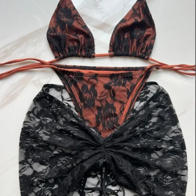 Вязаная юбка-бикини трехсекционный темно-европейский и американский