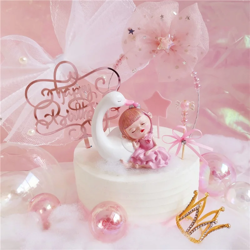 

Swan Princess Theme Cake Ornaments Cake Cupcake Toppers Cake Flag Girls Birthday Party Cake Decoration Anniversaire Supplies