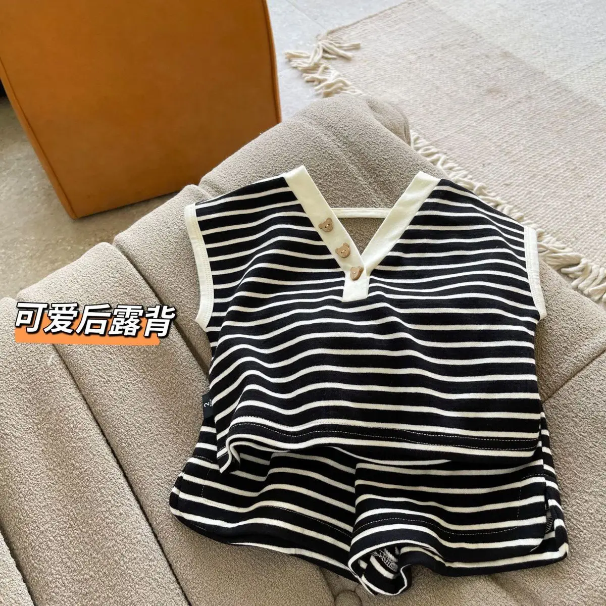 Korean Children's Clothing Girls' Striped Suit 2022 Summer New Children's Sleeveless T-shirt Shorts Girls' Suit