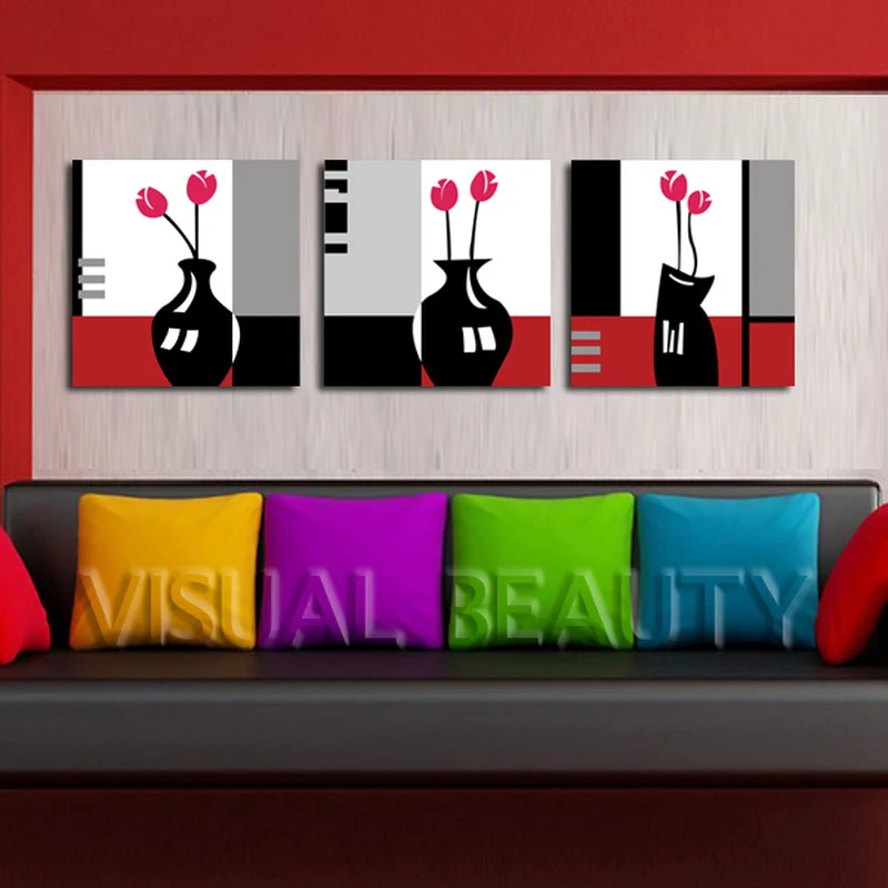 

3 Pieces Abstract Flowers Home Decor Posters Flowers In Vase Print Canvas Art Modern Style Picture Living Room Wall Art